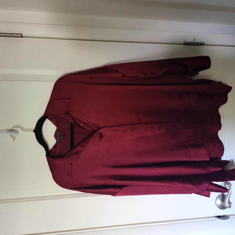 Eileen Fisher red burgundy silk dress shirt